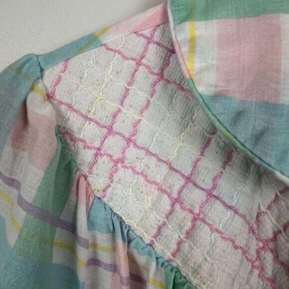 Vintage Granny Coffee Time Plaid Nightgown Long Puff  Short Sleeve Size S / M - Picture 11 of 12